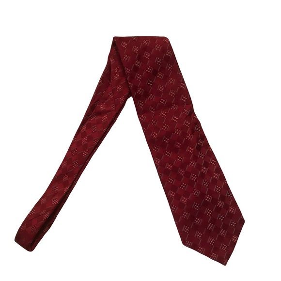 GIORGIO ARMANI square print 100% silk tie Cravette burgundy handmade in Italy - Picture 3 of 8